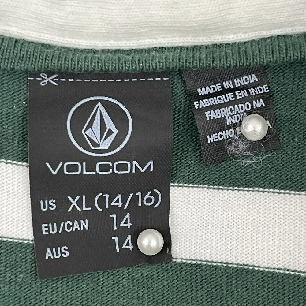 Volcom Polo Shirt Girls Size XL 14-16 Long Sleeve Beige Striped Rugby NEW